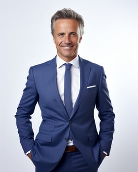 Ai generative Happy Business man in a suit white transparent background photo