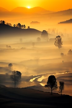 A serene landscape comes alive with a soft mist blanketing the earth creating an ethereal ambiance on a November morning photo