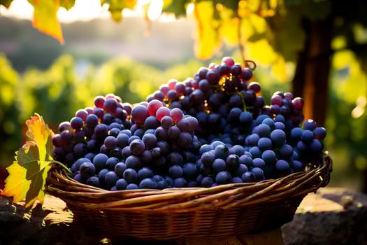 A basket filled with freshly harvested grapes capturing the essence of a bountiful wine season photo
