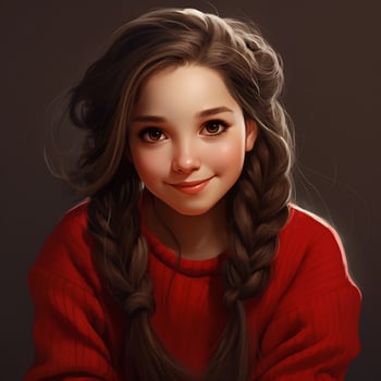 Beautiful similing girl with long hair twintails wearing red sweater photo