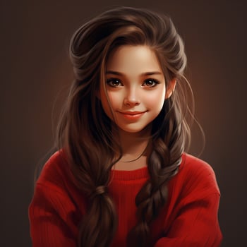 Beautiful similing girl with long hair twintails wearing red sweater photo