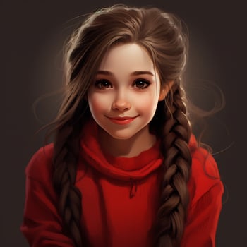 AI Generative Beautiful similing girl with long hair twintails wearing red sweater photo