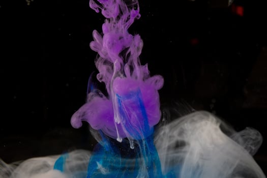 Abstract fluid acrylic painting. Marbled white abstract Ink cloud on black background. Liquid marble pattern. Modern art. photo