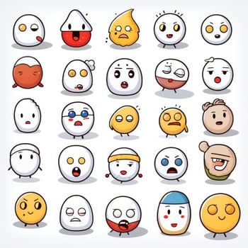 Set of cartoon faces expressions, face emojis, stickers, emoticons, cartoon funny mascot characters face set, Generative AI illustration photo