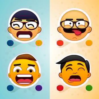 Set of cartoon faces expressions, face emojis, stickers, emoticons, cartoon funny mascot characters face set, Generative AI illustration photo