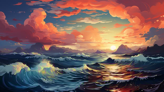 background view of sunset at sea ai photo