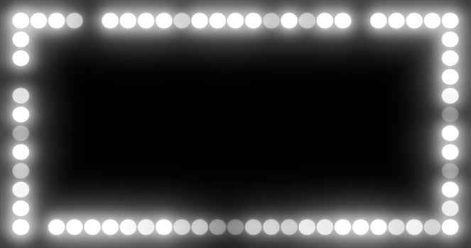 Abstract beauty frame of glowing white lights and light bulbs glowing bright magical energy on a black background photo