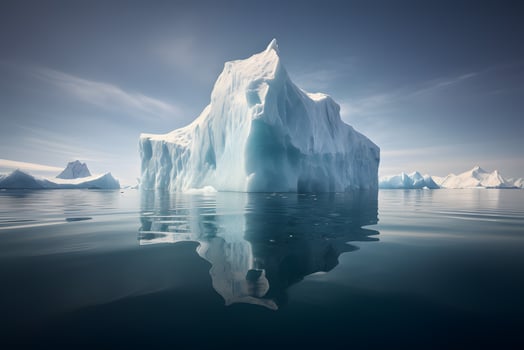 Iceberg in the ocean with reflection in the water.AIGenerative. photo