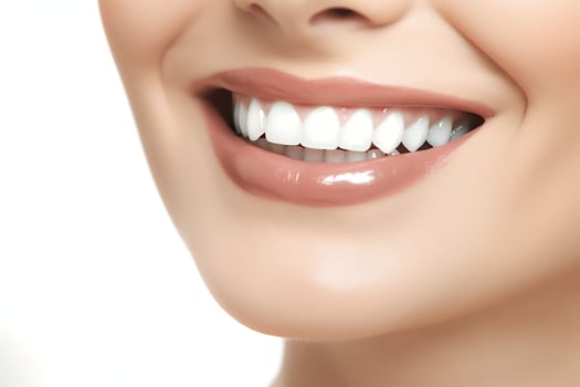 Perfect healthy teeth smile of a young woman at a dentist. Teeth whitening. Dental care, stomatology concept by AI Generated photo