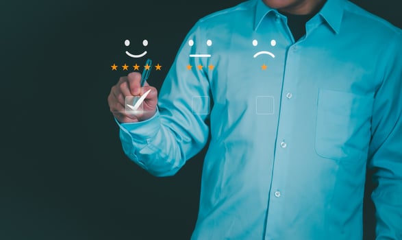 Customer services best excellent business rating experience. Satisfaction survey concept. user gives ratings to service experience on the online application, online marketing, and business processes. photo