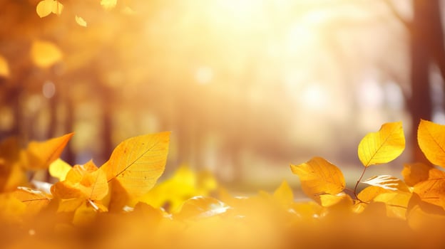 Beautiful autumn landscape with falling leaves natural background, colorful foliage maple in park, AI Generated photo
