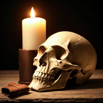 The Skull and Candle on the Black Background photo