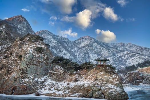 Snow-capped mountains on a clear day  in winter, South Korea. photo