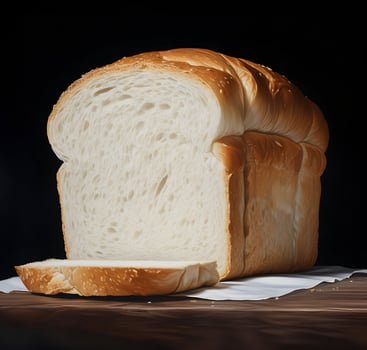 A loaf of fresh white bread with sliced pieces. High resolution.  AI Generative photo