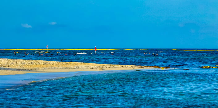 Tropical mexican beach clear turquoise water Playa del Carmen Mexico. photo