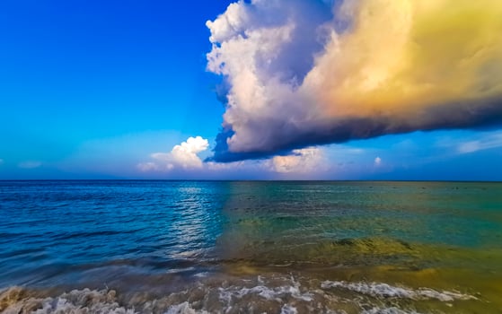 Tropical mexican beach clear turquoise water Playa del Carmen Mexico. photo