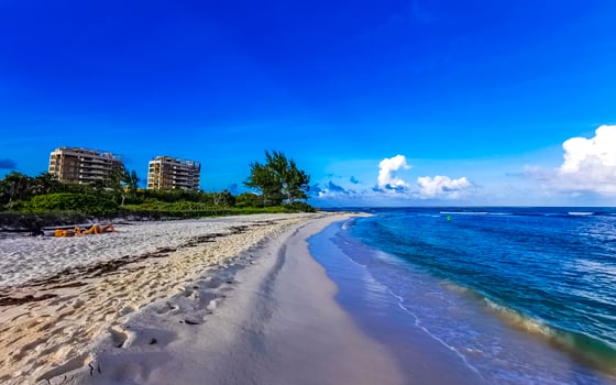 Tropical mexican beach clear turquoise water Playa del Carmen Mexico. photo