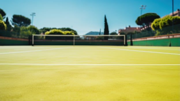 Tennis court and a player on the court.  Generative AI photo