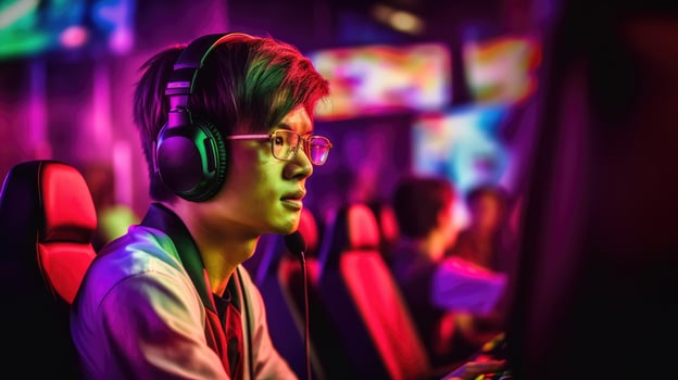 Gamer playing games on computer carefully. Generative AI photo