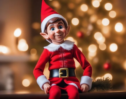 Mischievous Elf on the Shelf Spreading Holiday Cheer. AI Generated. photo