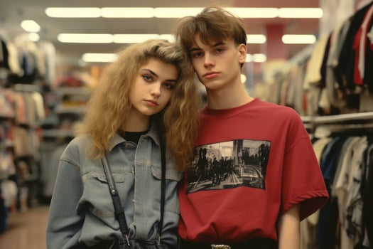 90s Memories. Teenage punk couple at the mall. AI generative photo