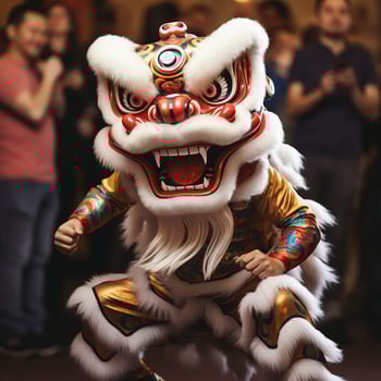 Dragon or lion dance show barongsai in celebration chinese lunar new year festival. Asian traditional concept by AI Generated photo