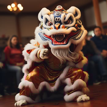 Dragon or lion dance show barongsai in celebration chinese lunar new year festival. Asian traditional concept by AI Generated photo