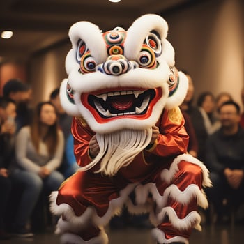 Dragon or lion dance show barongsai in celebration chinese lunar new year festival. Asian traditional concept by AI Generated photo