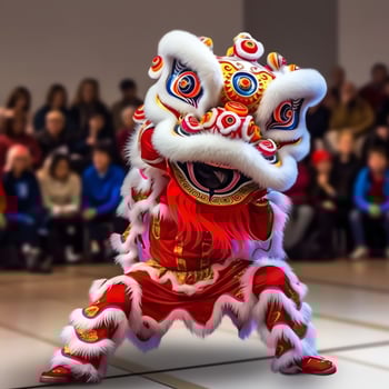 Dragon or lion dance show barongsai in celebration chinese lunar new year festival. Asian traditional concept by AI Generated photo