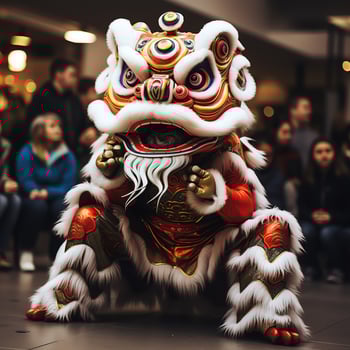 Dragon or lion dance show barongsai in celebration chinese lunar new year festival. Asian traditional concept by AI Generated photo