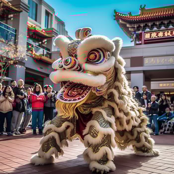 Dragon or lion dance show barongsai in celebration chinese lunar new year festival. Asian traditional concept by AI Generated photo