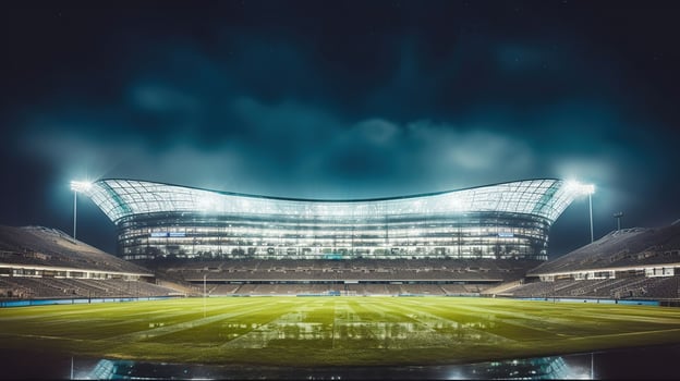 A Fully Lit Nighttime Football Arena. Generative AI photo