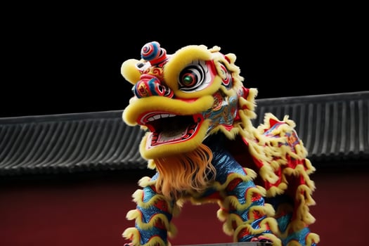 Dragon or lion dance show barongsai in celebration chinese lunar new year festival. Asian traditional concept by AI Generated photo