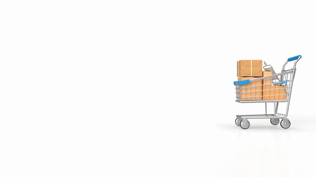 The shopping trolley and box on white background 3d rendering photo