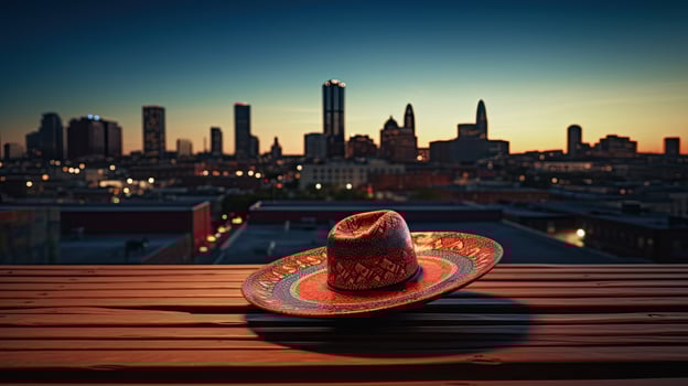Sombrero hat on the table with light exposure AI Generatie photo