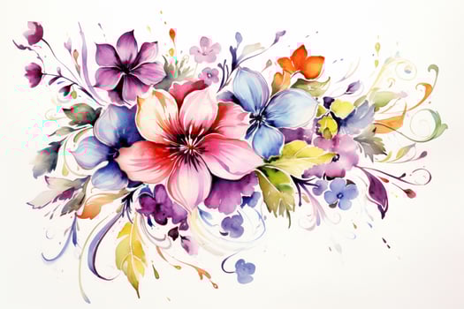 Greeting card with watercolor flowers handmade. Colorful watercolor floral bouquet on white background, vintage style. ai generated photo