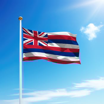 Waving flag of Hawaii is a state of United States on flagpole photo