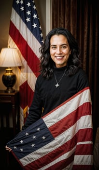 photo of american people with flag, generative AI