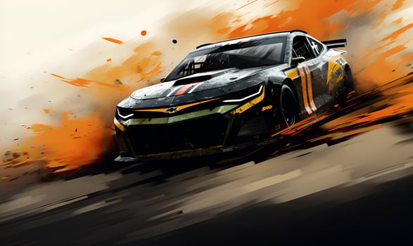 sedan racing car with paint art, ai generative photo