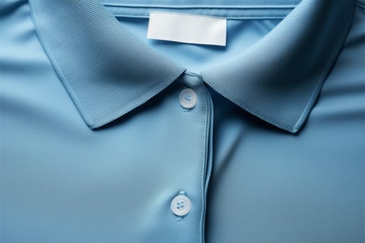 a blue polo shirt with a white tag on it AI Generated photo