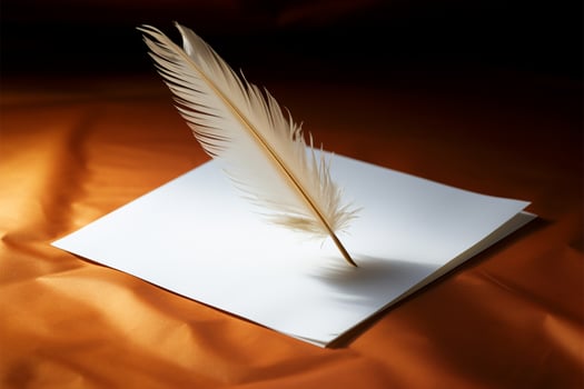 a piece of paper with a feather sticking out of it AI Generated photo