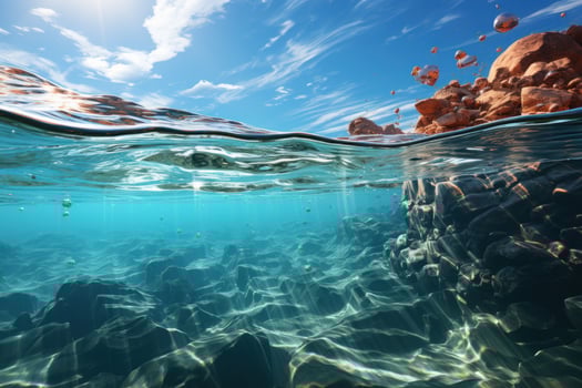 Image of open ocean, in the style of sparkling water reflections. Generative AI photo