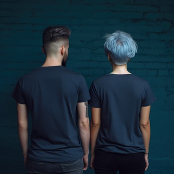 Illustration of a fashion portrait with plain t-shirt mockup, AI Generated photo