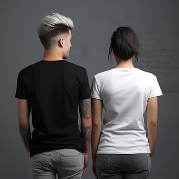 Illustration of a fashion portrait with plain t-shirt mockup, AI Generated photo