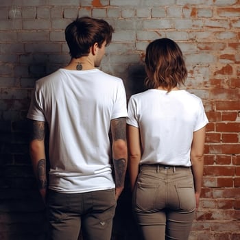 Illustration of a fashion portrait with plain t-shirt mockup, AI Generated photo