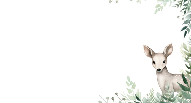 Christmas watercolor background with animal and pine cones photo