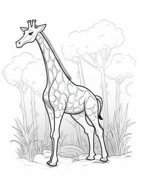 vector of giraffe in black and white coloring. Animal coloring page. Generative AI photo