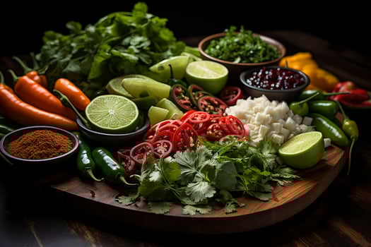 Food Photography of a vibrant assortment of Asian cuisine ingredients. AI Generative photo