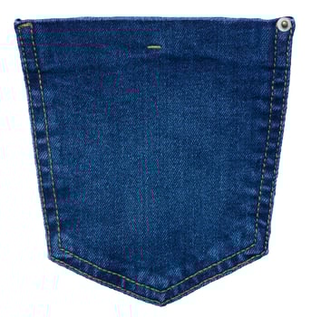 Back pocket of blue jeans with button isolated on white background photo