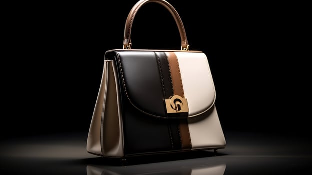 Luxury Leather Handbag and minimalistic backdrop. Created with Generative AI photo